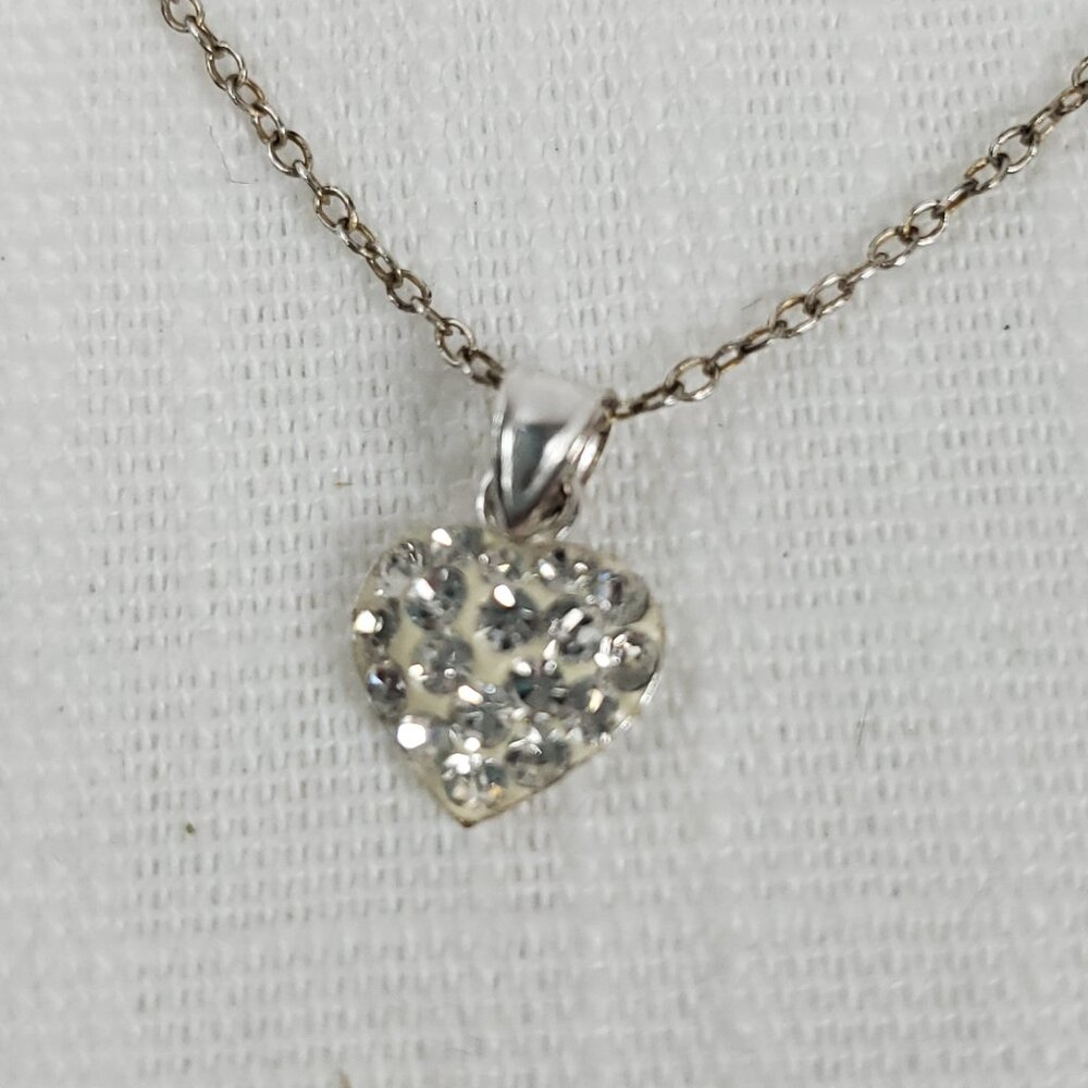 Beautiful Dainty Tiny Heart Silver 925 Crystal Encrusted Pendant & Silver Chain